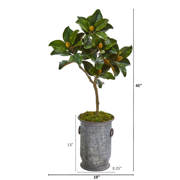45” Magnolia Leaf Artificial Tree in Vintage Metal Planter