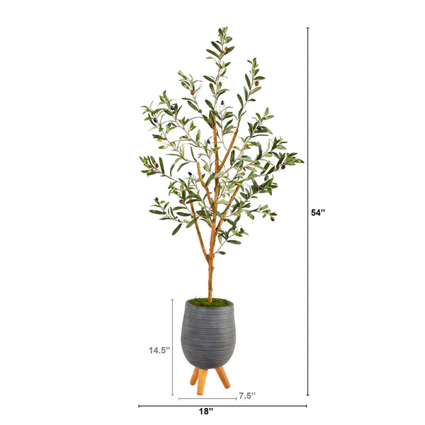 4.5’ Olive Artificial Tree in Gray Tripod Planter