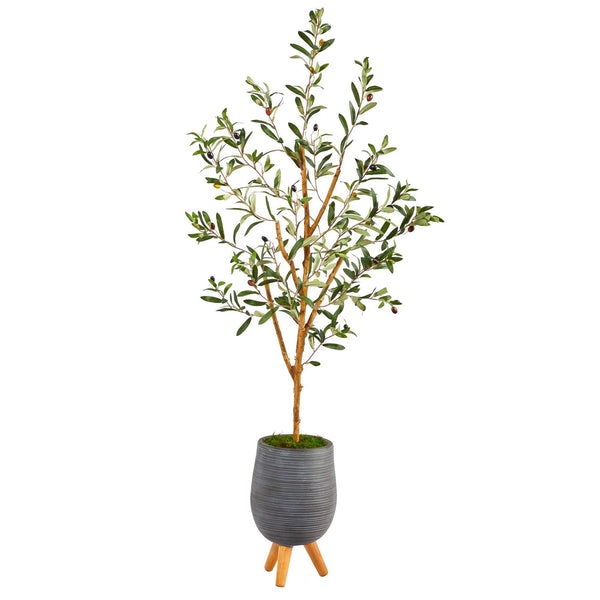 4.5’ Olive Artificial Tree in Gray Tripod Planter