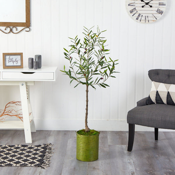 4.5’ Olive Artificial Tree in Green Planter