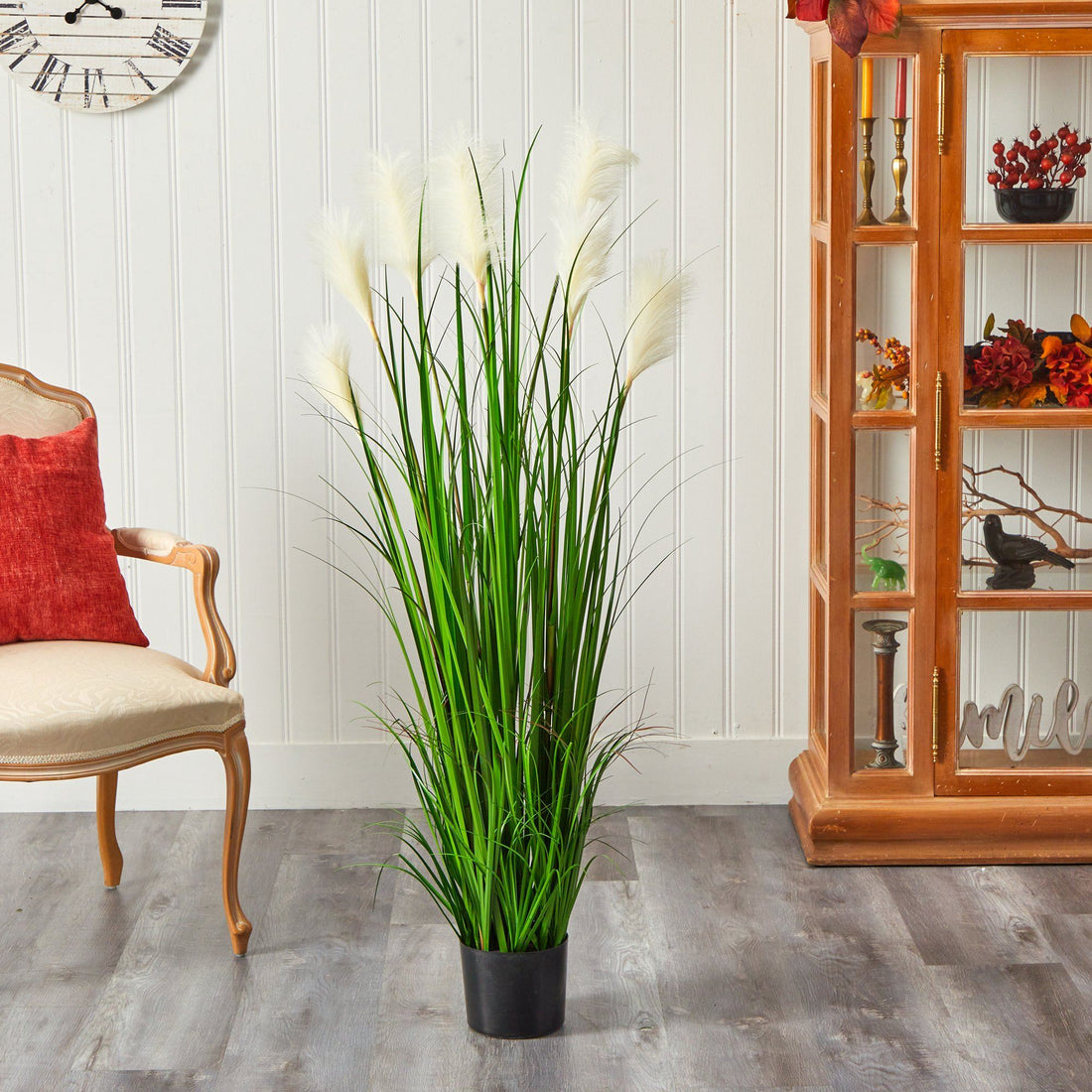 tall indoor grass plants 4.5' Artificial Plum Grass Plant with Creamy Plumes