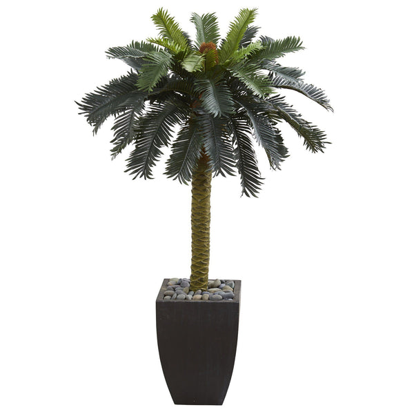 4.5’ Sago Artificial Palm Tree in Black Planter
