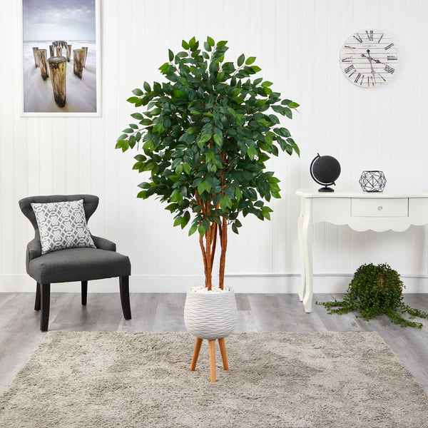 4.5’ Sakaki Artificial Tree in White Planter with Stand