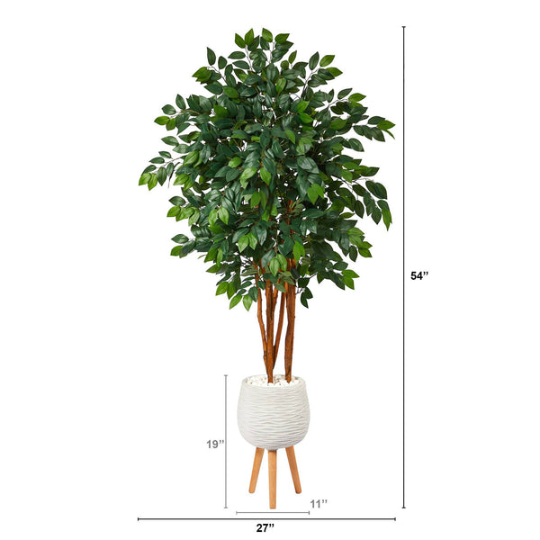 4.5’ Sakaki Artificial Tree in White Planter with Stand