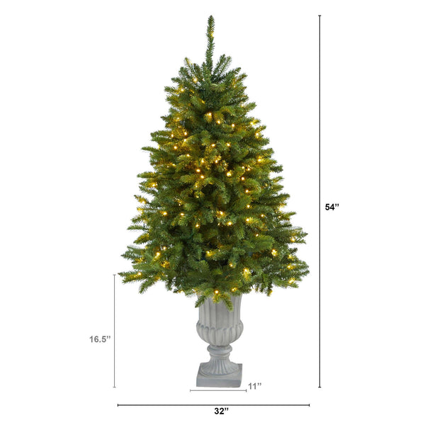 4.5’ Sierra Spruce “Natural Look” Artificial Christmas Tree with 150 Clear LED Lights in Decorative Urn