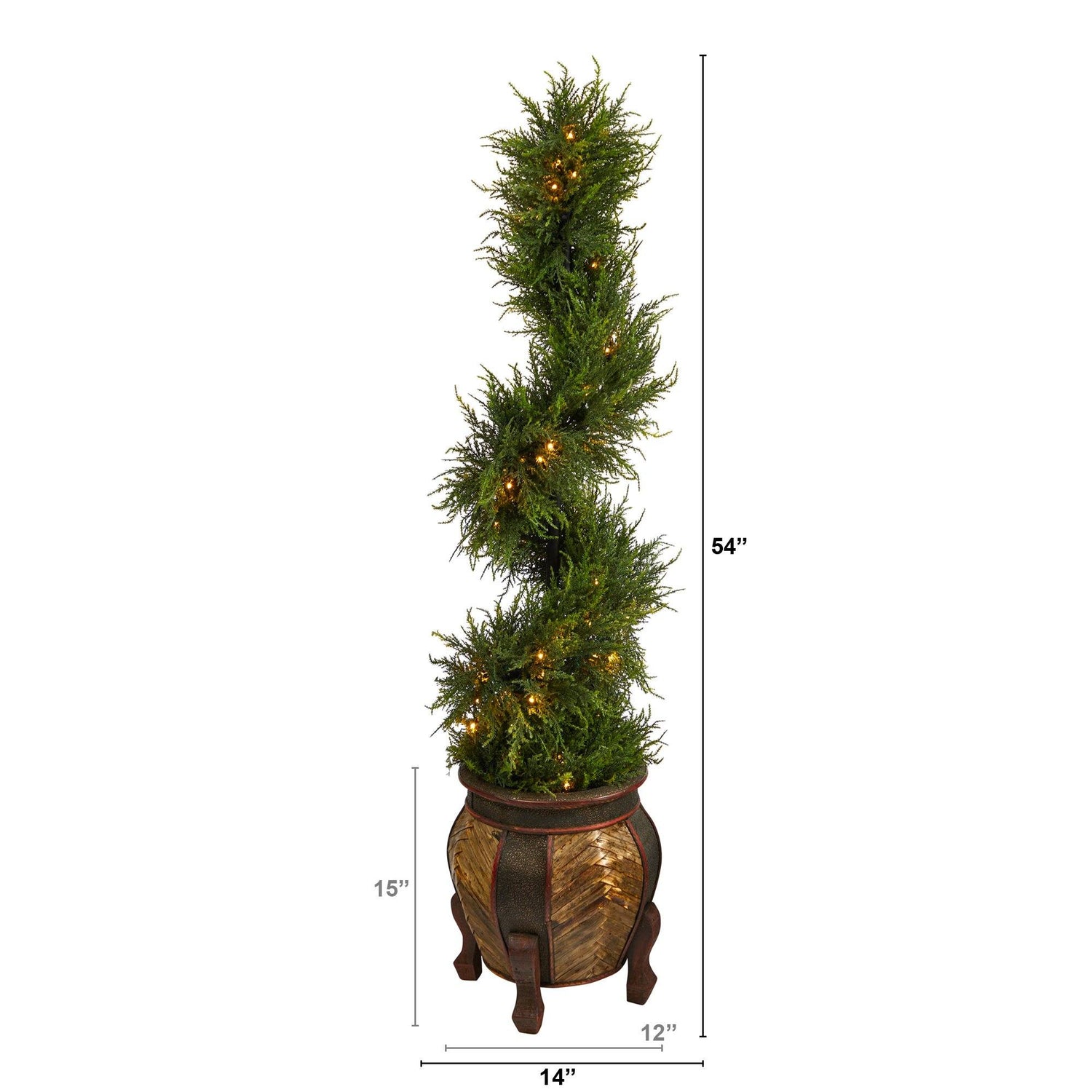 4.5’ Spiral Cypress Artificial Tree in Decorative Planter with 80 Clear LED Lights (Indoor/Outdoor)