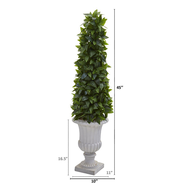 45” Sweet Bay Cone Topiary Artificial Tree in Decorative Gray Urn