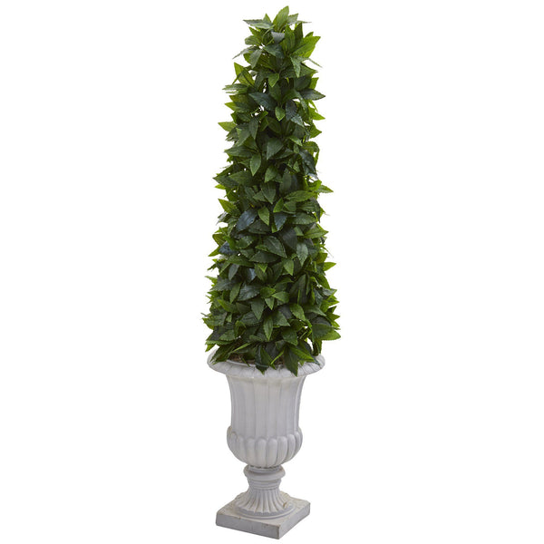 45” Sweet Bay Cone Topiary Artificial Tree in Decorative Gray Urn