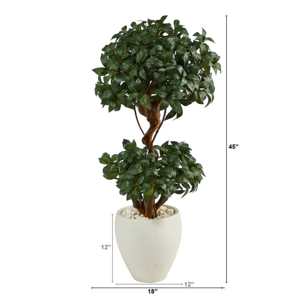 45” Sweet Bay Double Ball Topiary Artificial Tree in White Planter