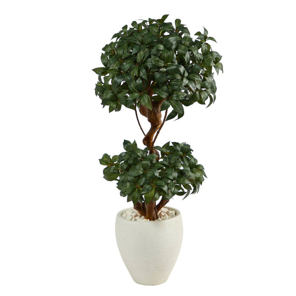 45” Sweet Bay Double Ball Topiary Artificial Tree in White Planter