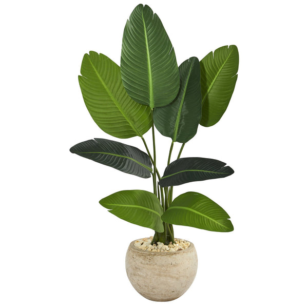 45” Travelers Palm Artificial Tree in Sand Colored Planter