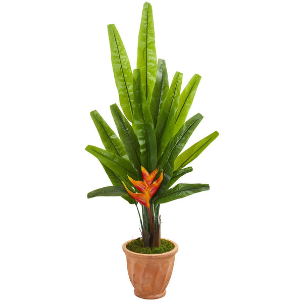 4.5’ Traveler's Palm Artificial Tree in Terra-Cotta Planter
