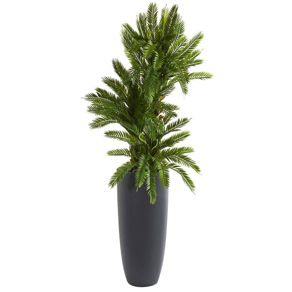 4.5’ Triple Cycas Artificial Plant in Gray Planter