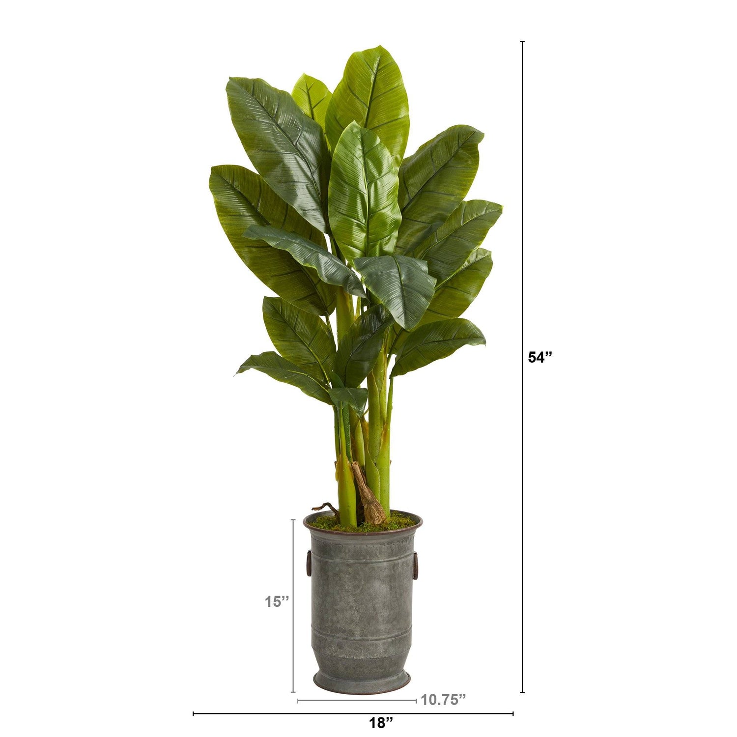 4.5’ Triple Stalk Artificial Banana Tree in Vintage Metal Planter (Real Touch)