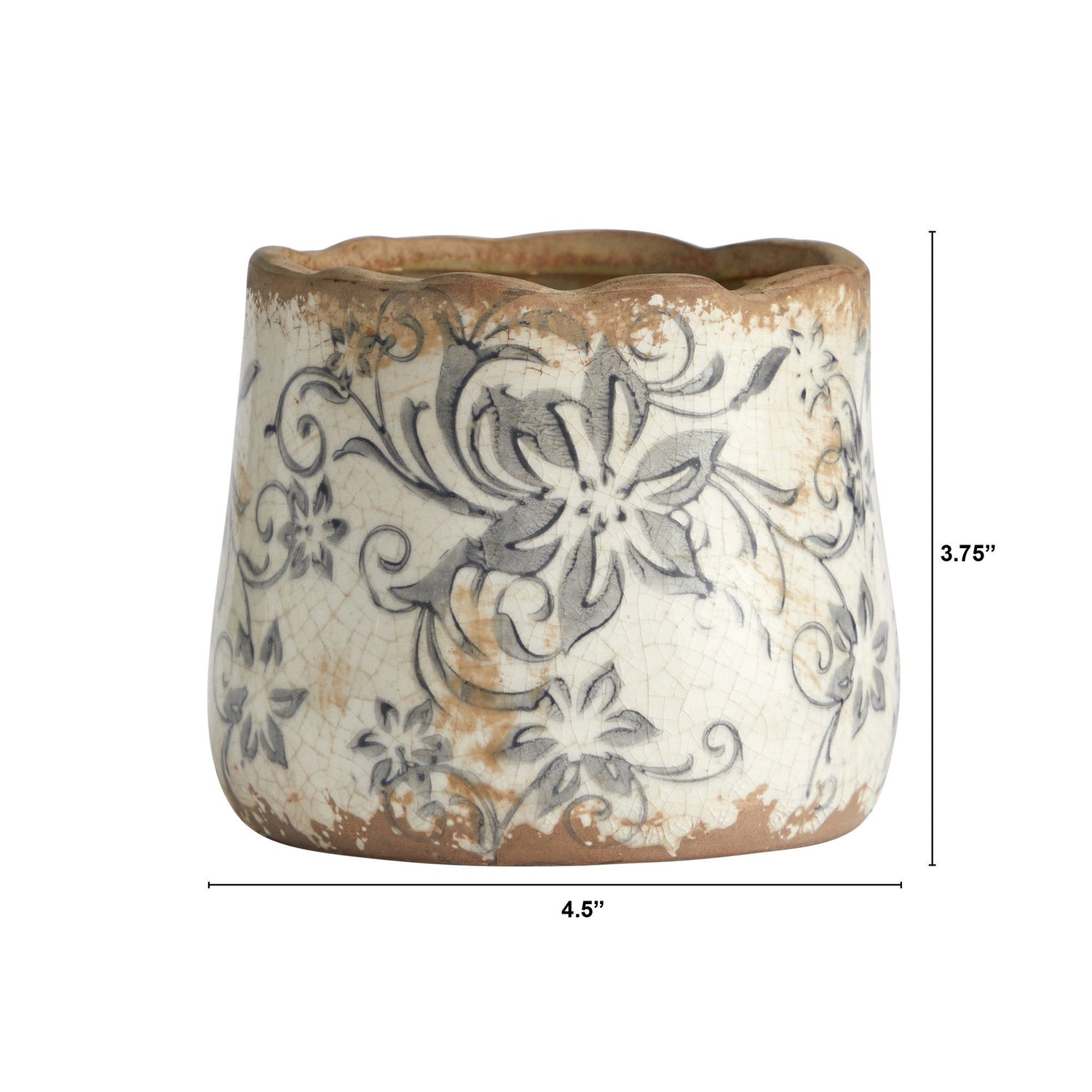 4.5” Tuscan Ceramic Gray Scroll Planter