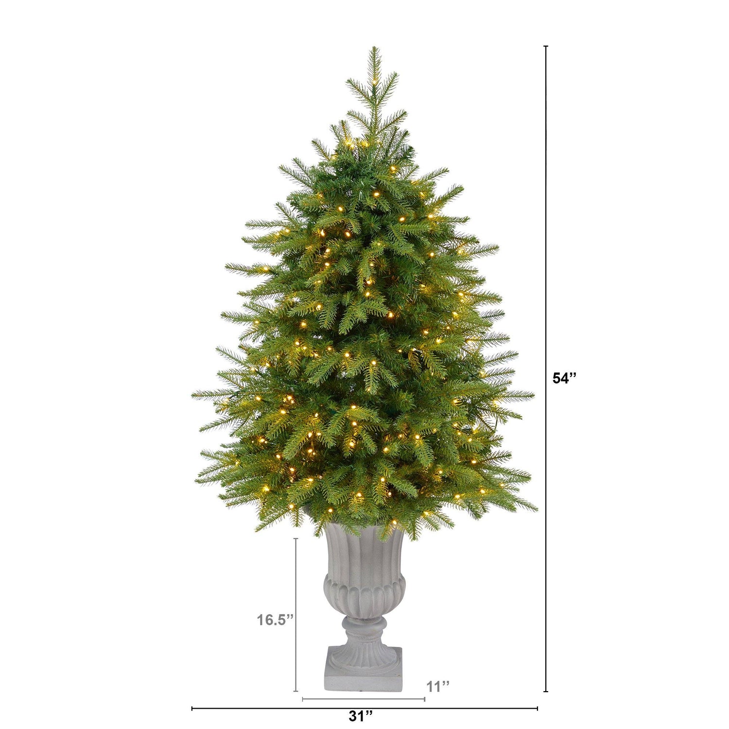 4.5’ Vancouver Fir “Natural Look” Artificial Christmas Tree with 250 Clear LED Lights and 814 Bendable Branches in Decorative Planter