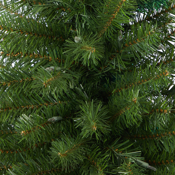 4.5’ Virginia Fir Artificial Christmas Tree with 100 Clear Lights and 223 Bendable Branches in Red Planter
