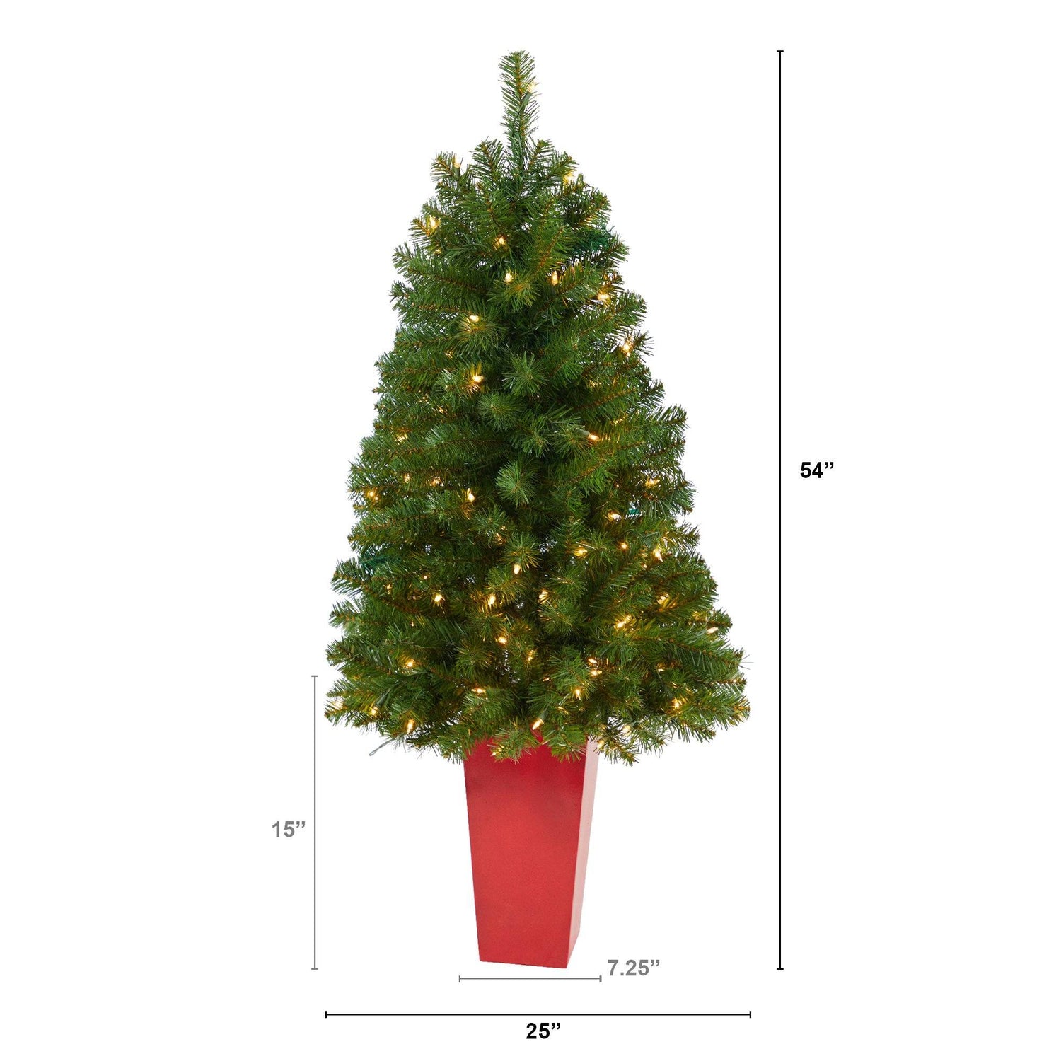 4.5’ Virginia Fir Artificial Christmas Tree with 100 Clear Lights and 223 Bendable Branches in Red Planter