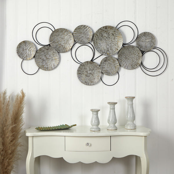 4.5’ x 2’ Galvanized Embossed Metal Discs Wall Art Decor