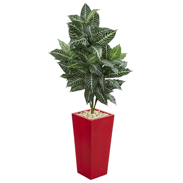 4.5’ Zebra Artificial Plant in Red Planter