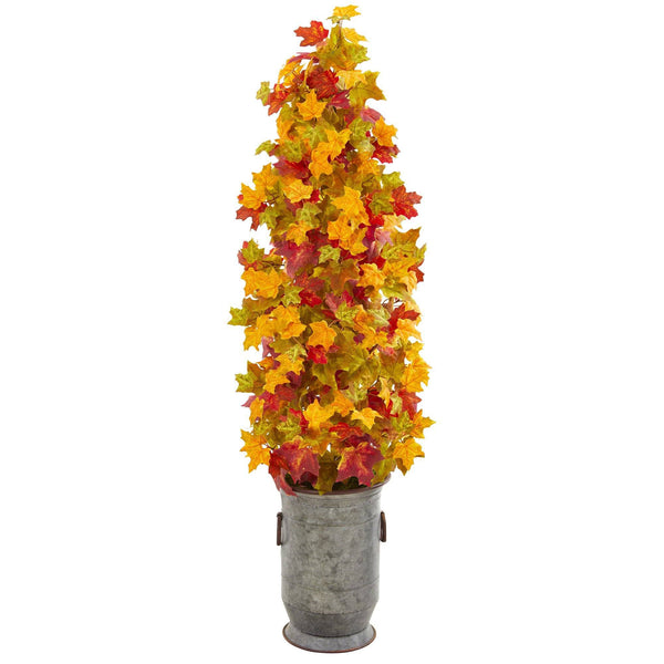 46” Autumn Maple Artificial Tree in Vintage Metal Planter