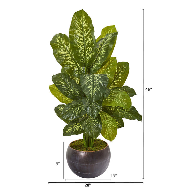 46” Dieffenbachia Artificial Plant in Metal Bowl (Real Touch)