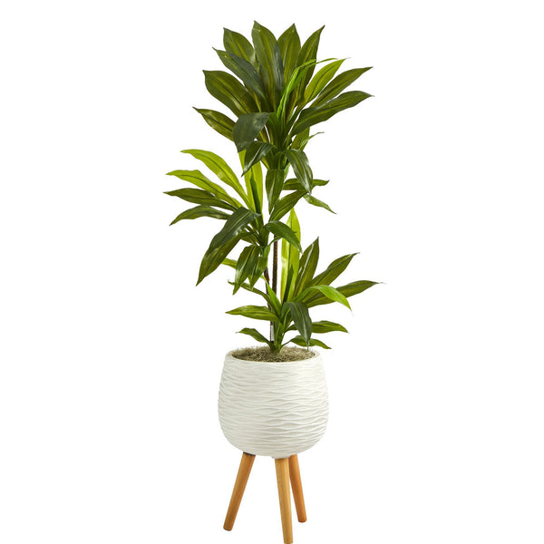 46” Dracaena Artificial Plant in White Planter with Stand (Real Touch)