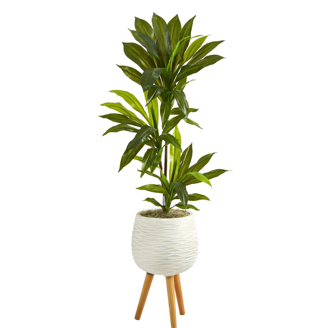 artificial plants with pot 46” Dracaena Artificial Plant in White Planter with Stand (Real Touch)