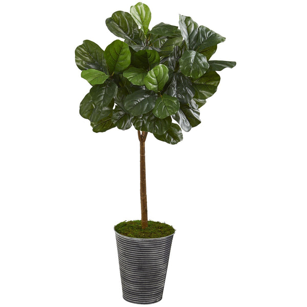 46” Fiddle Leaf Artificial Tree in Decorative Tin Planter (Real Touch)