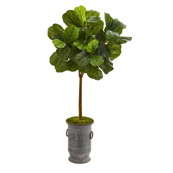 46” Fiddle Leaf Artificial Tree in Vintage Metal Planter (Real Touch)