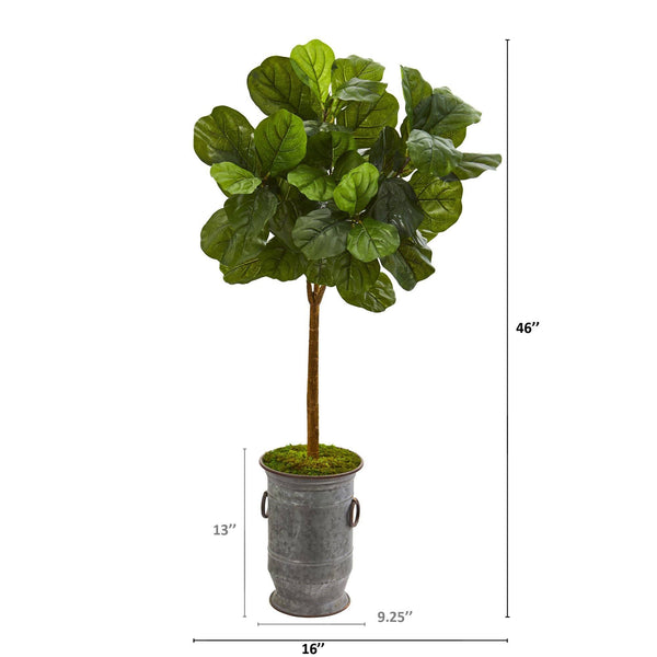 46” Fiddle Leaf Artificial Tree in Vintage Metal Planter (Real Touch)