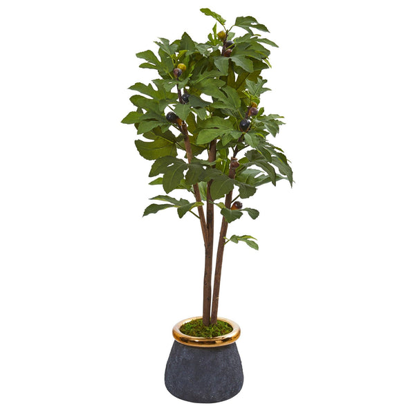 46” Fig Artificial Tree in Planter with Brass Trimming