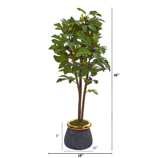 46” Fig Artificial Tree in Planter with Brass Trimming