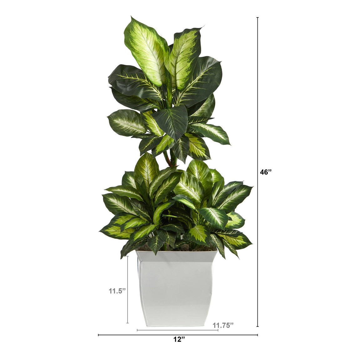 artificial dieffenbachia plants in steel planter Nearly Natural 46in. Golden Dieffenbachia Artificial Plant in White Metal Planter