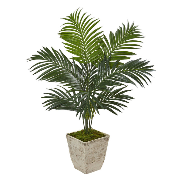 46” Kentia Artificial Palm Tree in Country White Planter