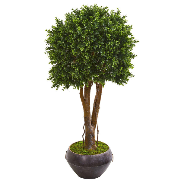 47” Boxwood Artificial Topiary Tree in Metal Bowl (Indoor/Outdoor)