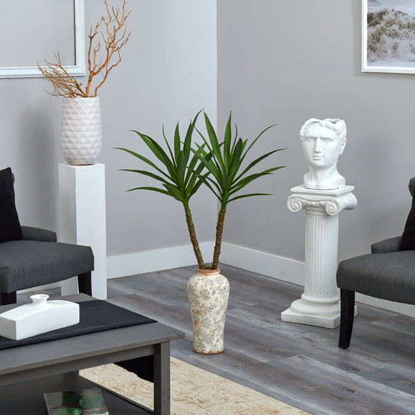 47” Double Yucca Artificial Plant in Designer Planter