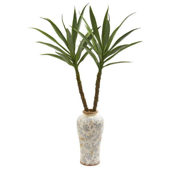 47” Double Yucca Artificial Plant in Designer Planter