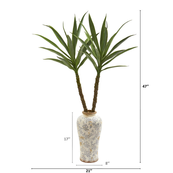 47” Double Yucca Artificial Plant in Designer Planter