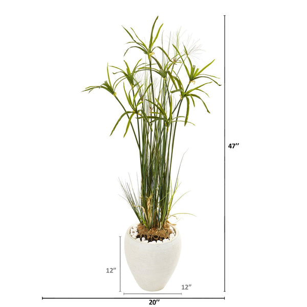 47” Papyrus Artificial Plant in White Planter