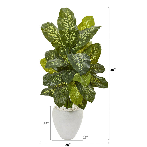48” Dieffenbachia Artificial Plant in White Planter (Real Touch)
