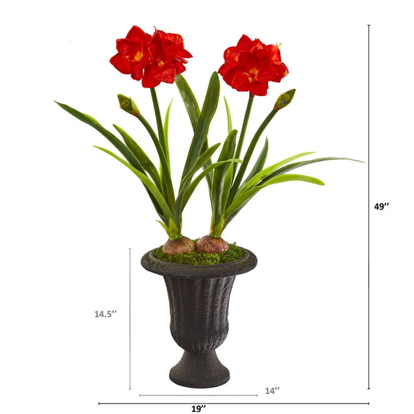 49” Double Amaryllis Artificial Plant in Charcoal Urn