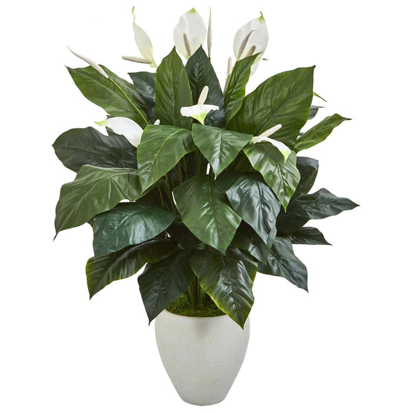 49” Elegant Spathifyllum Artificial Plant in White Planter