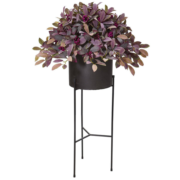 49” Fall Laurel Leaf with Berries Artificial Plant in Black Planter with Stand