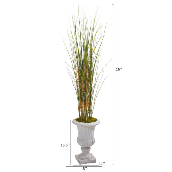 49” Grass and Bamboo Artificial Plant in Gray Urn