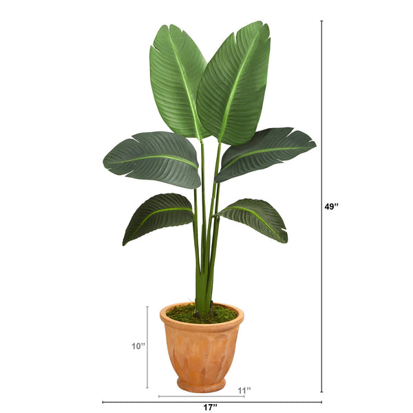 49” Traveler’s Palm Artificial Plant in Terra-Cotta Planter (Real Touch)