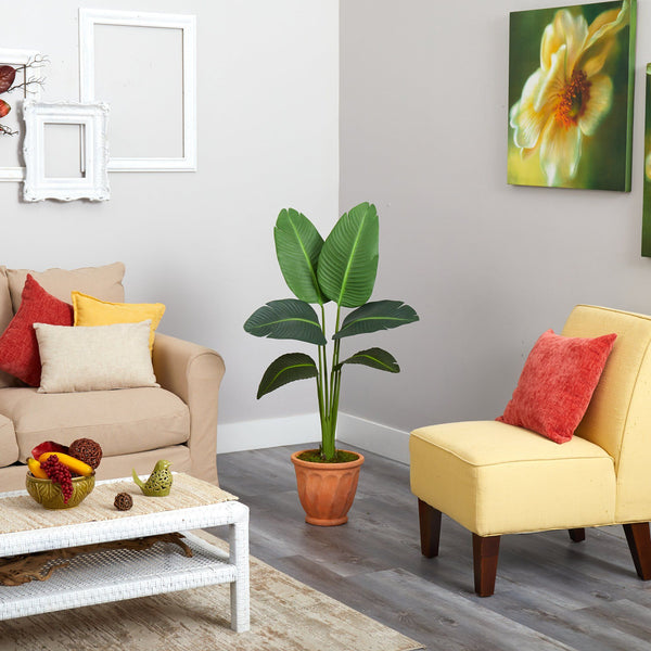 49” Traveler’s Palm Artificial Plant in Terra-Cotta Planter (Real Touch)