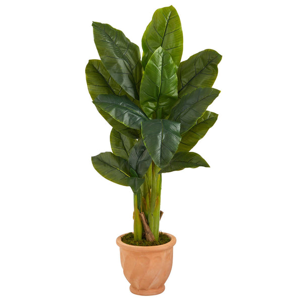 49” Triple Stalk Artificial Banana Tree in Terra-Cotta Planter (Real Touch)