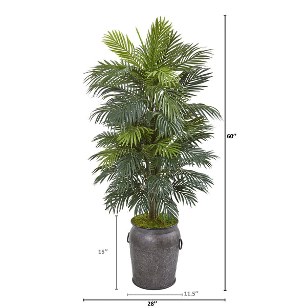 5’ Areca Palm Artificial Plant in Metal Planter