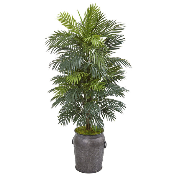 4ft. green areca palm tree in metal pot by ashland 5' Areca Palm Artificial Plant in Metal Planter